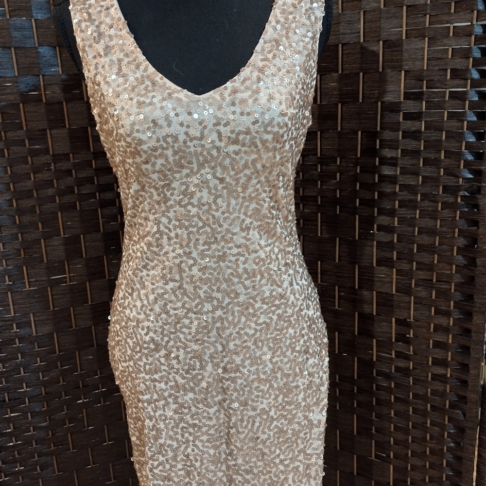 Deep v neck gold sequin dress